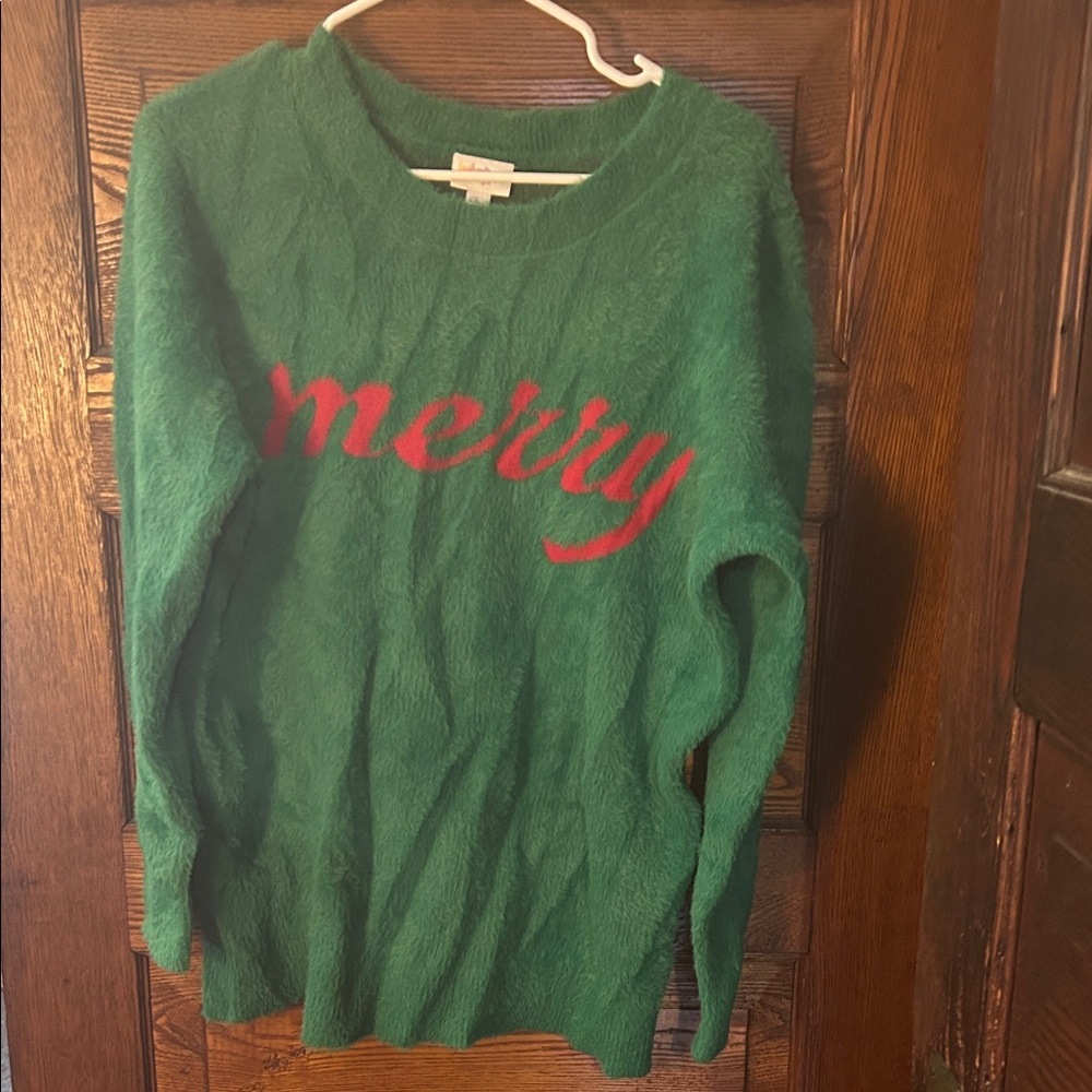 LuLaRoe Green Sweater with Red Script